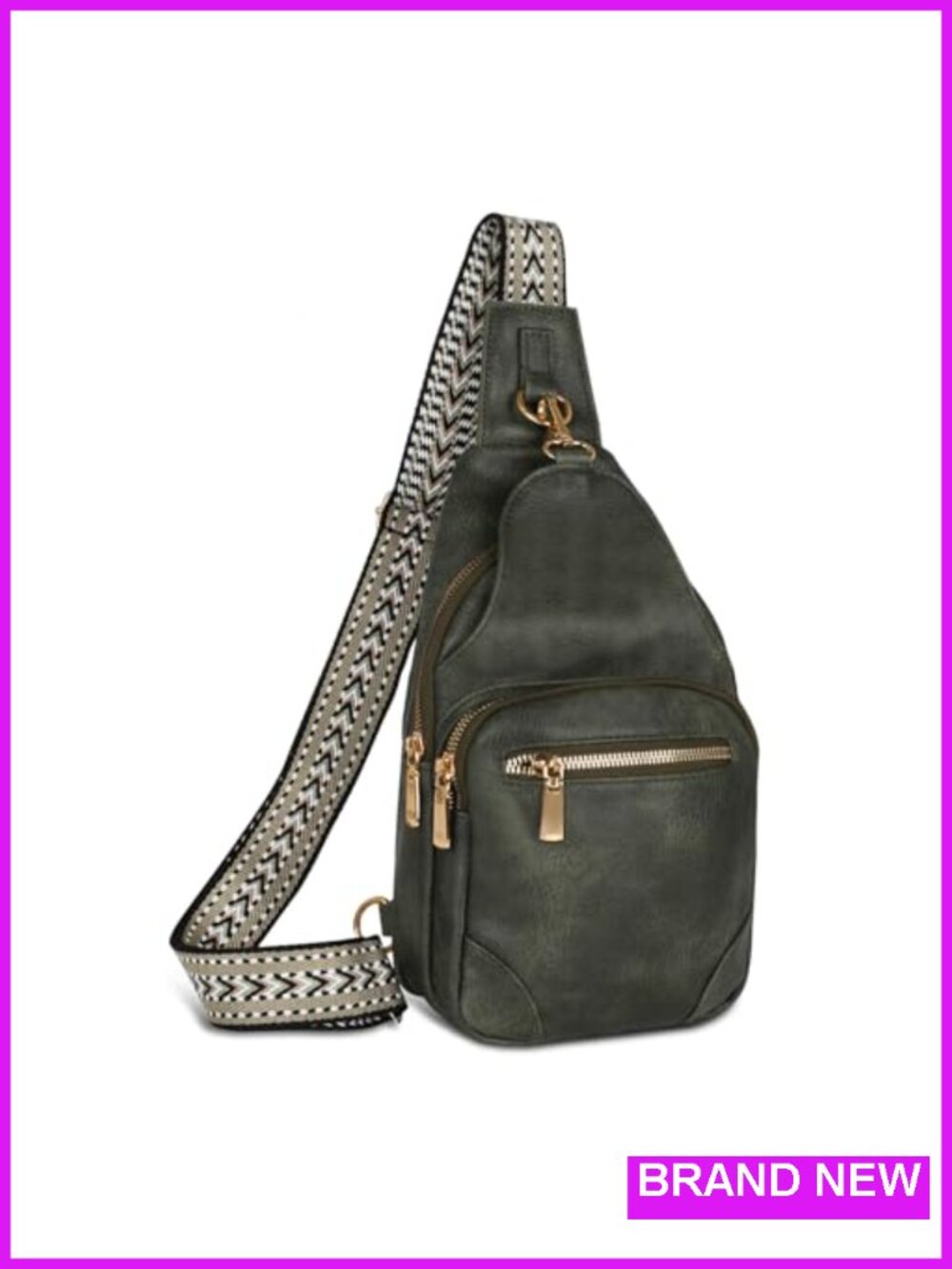 Faux Leather Crossbody Sling Bag with Adjustable Strap, Multi-Pocket Travel